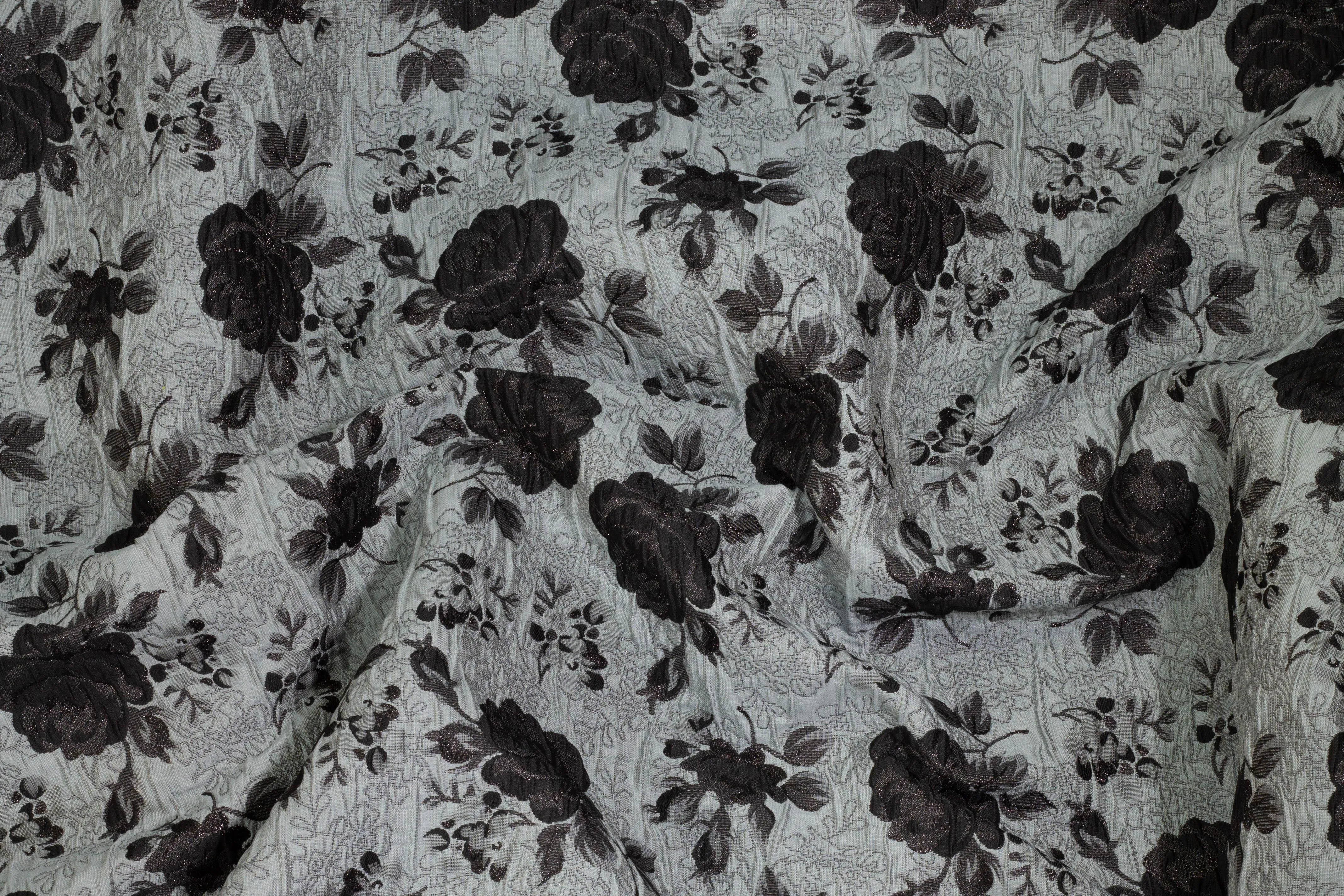 Crushed Floral Metallic Brocade - Cool Gray / Black