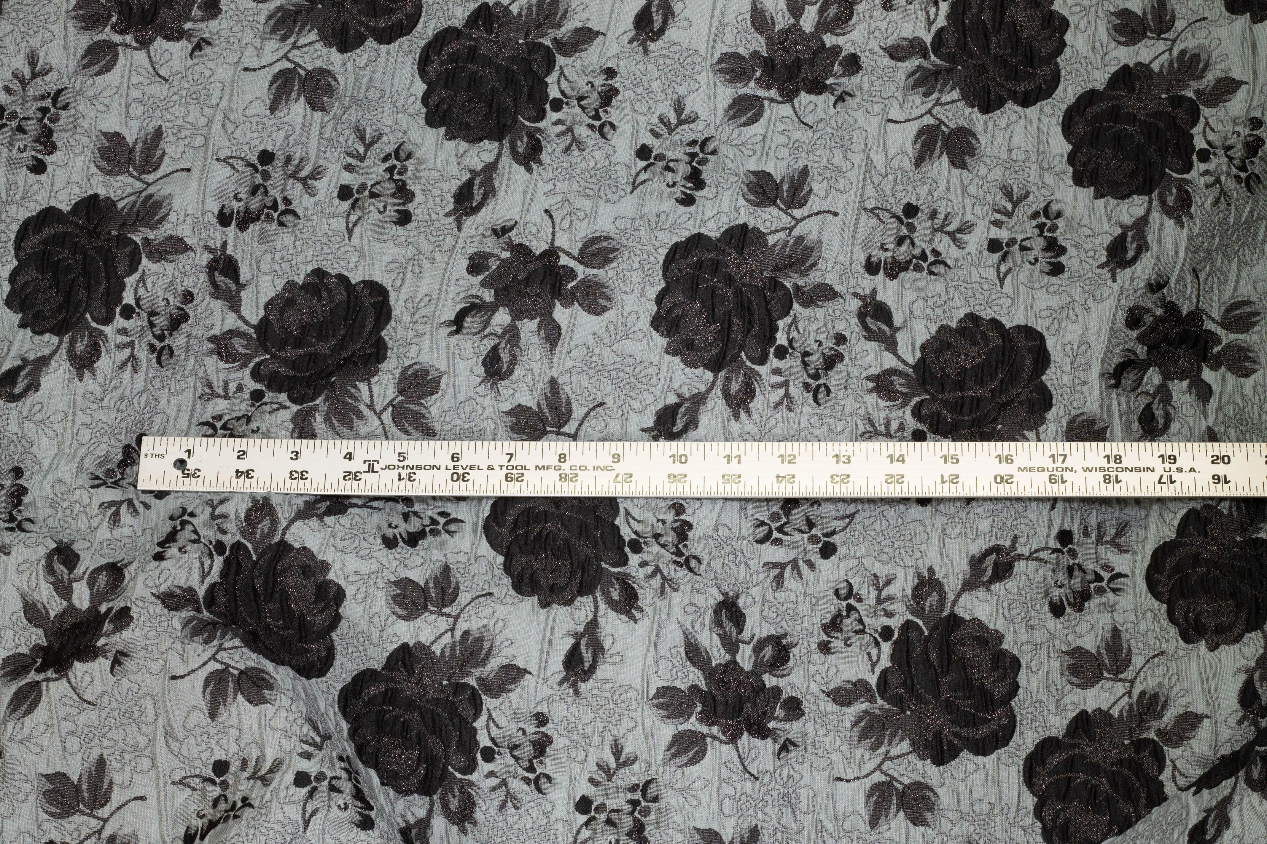 Crushed Floral Metallic Brocade - Cool Gray / Black