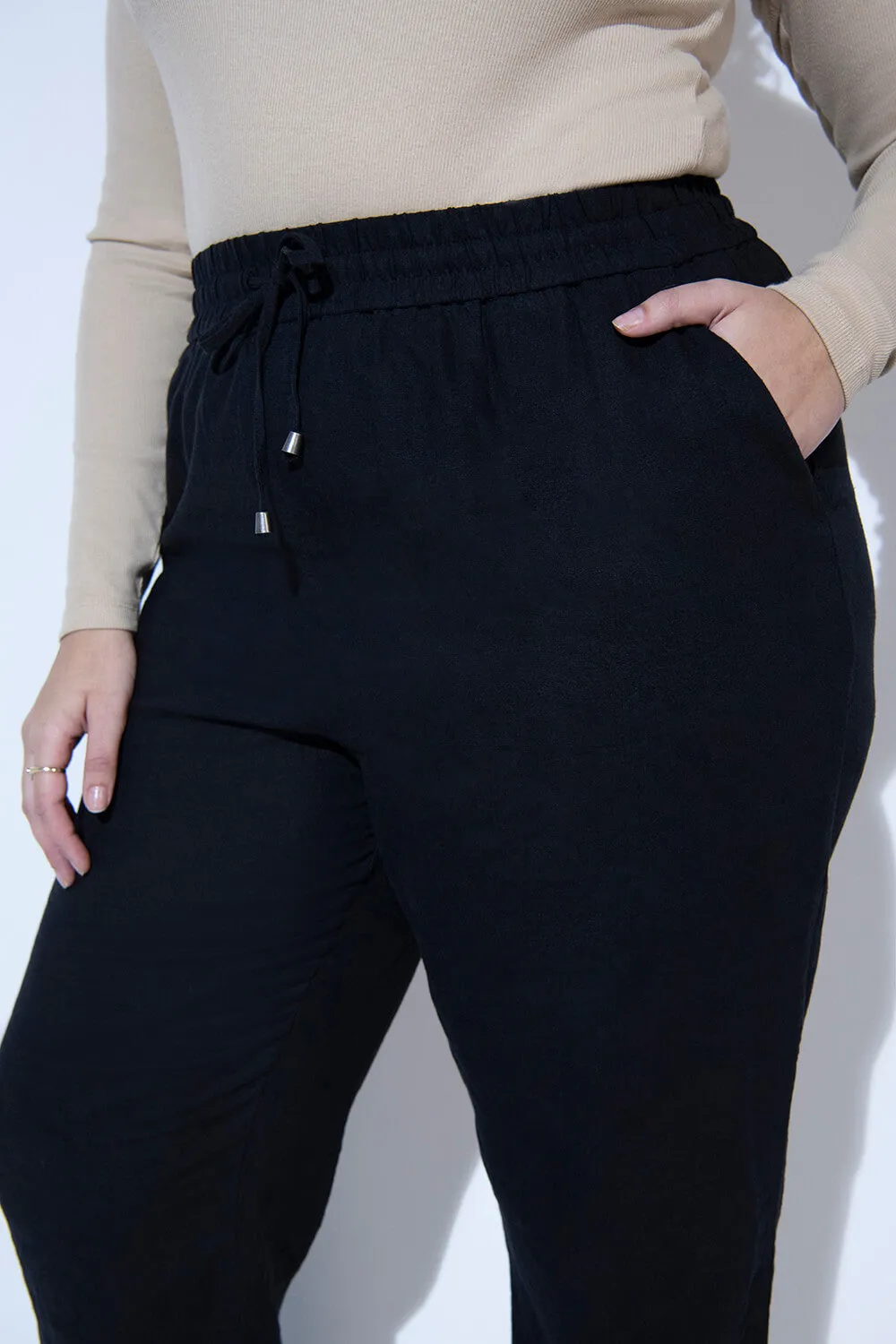 Curve Linen Trousers - Black