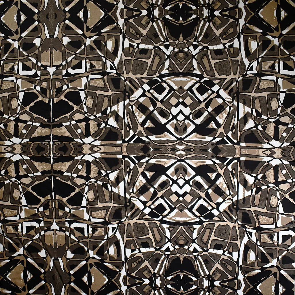 Designer Abstract Geometric Stretch Cotton Twill Espresso/Taupe