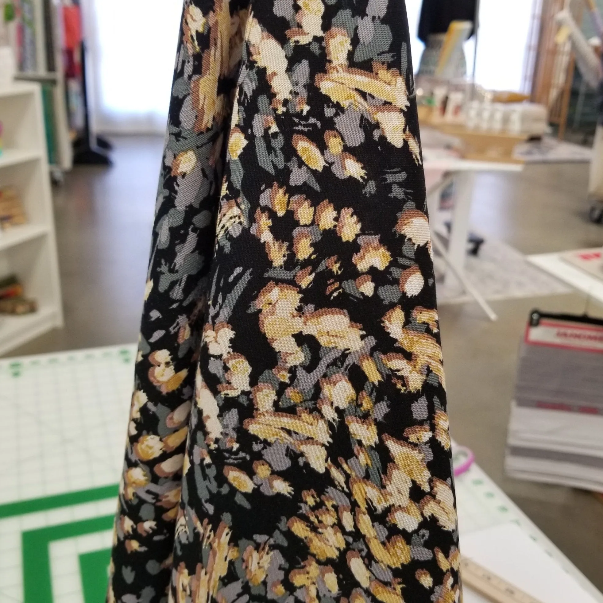 Designer Deadstock Black Abstract Rayon Challis Woven- by the yard