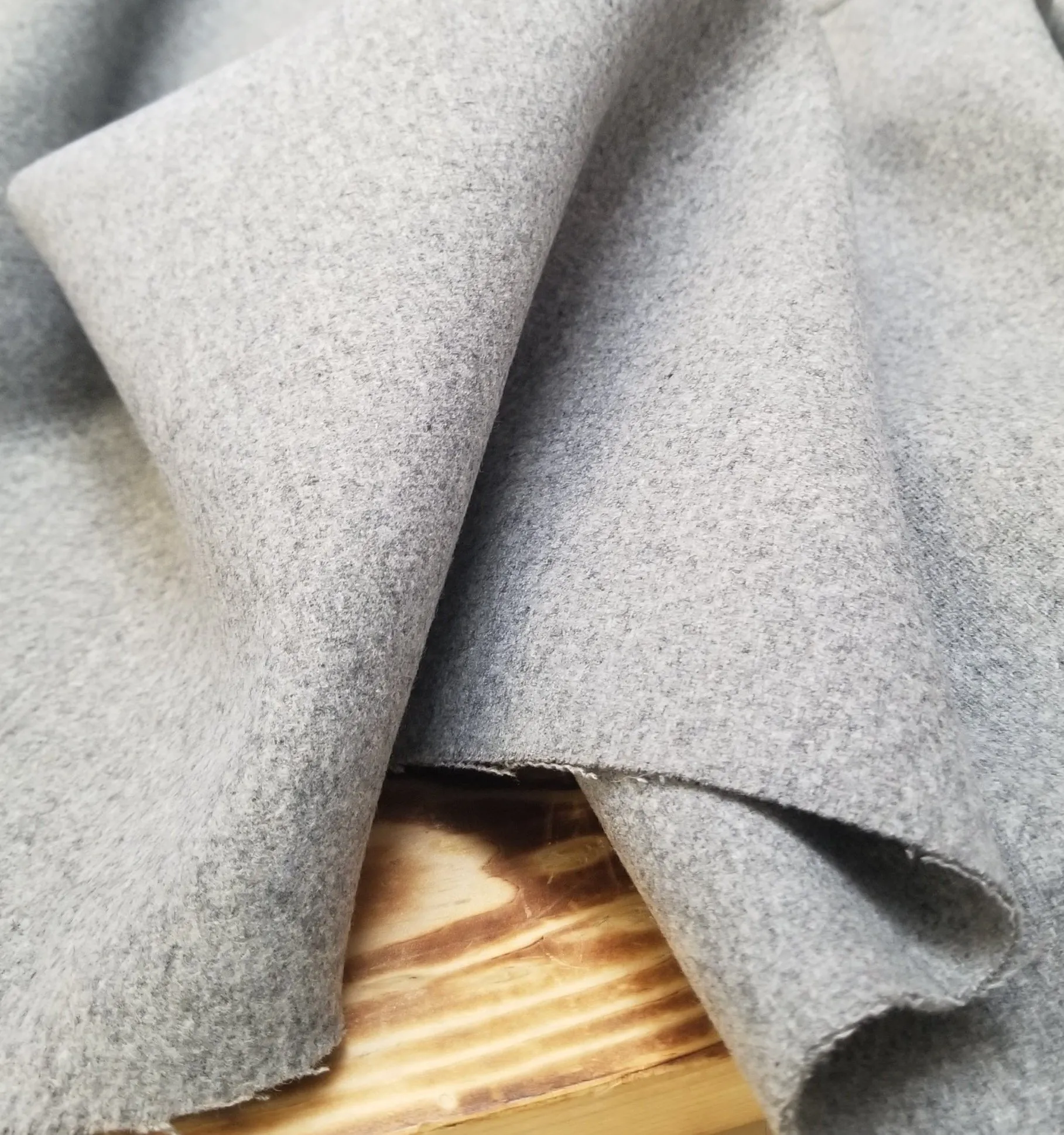 Designer Deadstock Premium Heather Light Gray Wool Blend Melton Coating Woven-Sold by the yard