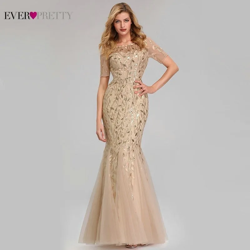 Elegant Plus Size Gold Sequined Mermaid Evening Dresses