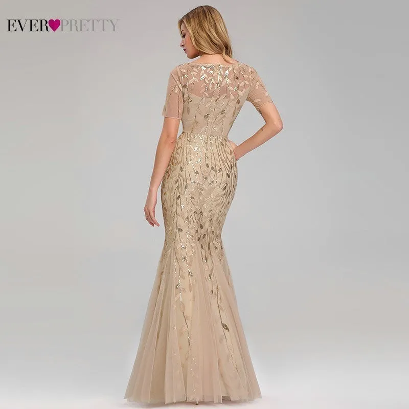 Elegant Plus Size Gold Sequined Mermaid Evening Dresses