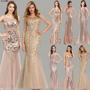 Elegant Plus Size Gold Sequined Mermaid Evening Dresses