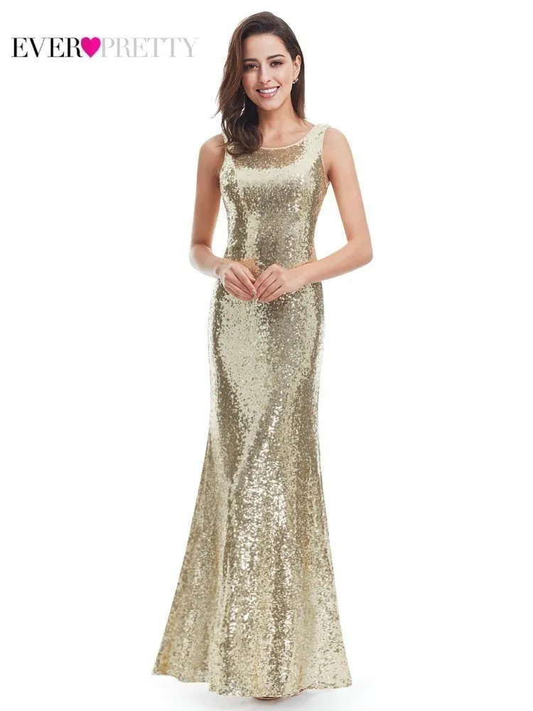 Elegant Plus Size Gold Sequined Mermaid Evening Dresses