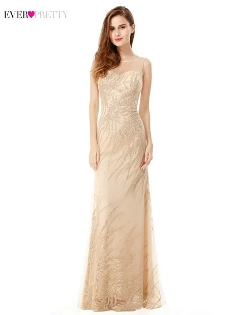 Elegant Plus Size Gold Sequined Mermaid Evening Dresses