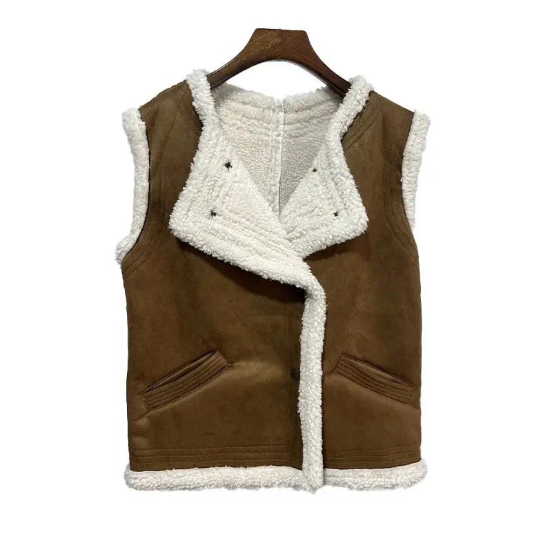 Elegant Warm Fur Faux Sleeveless Thick Turn Collar Coats