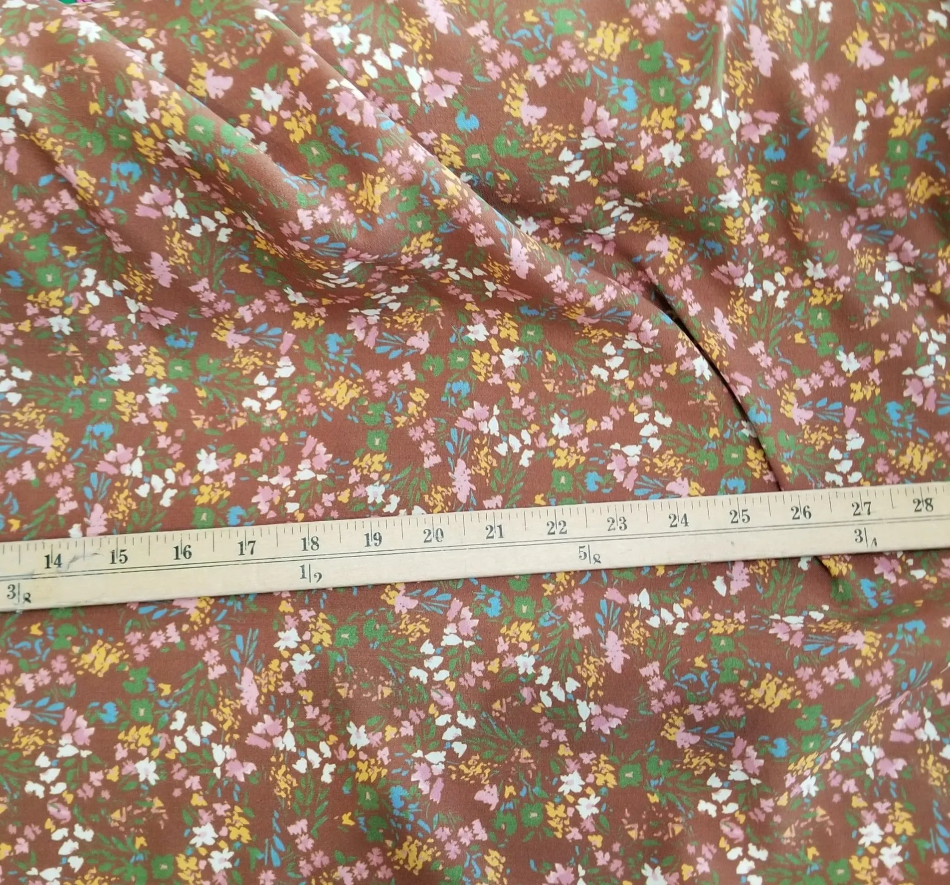 End of Bolt: 3 yards of Designer Deadstock Cottage Floral Rayon Crepe Woven- remnant