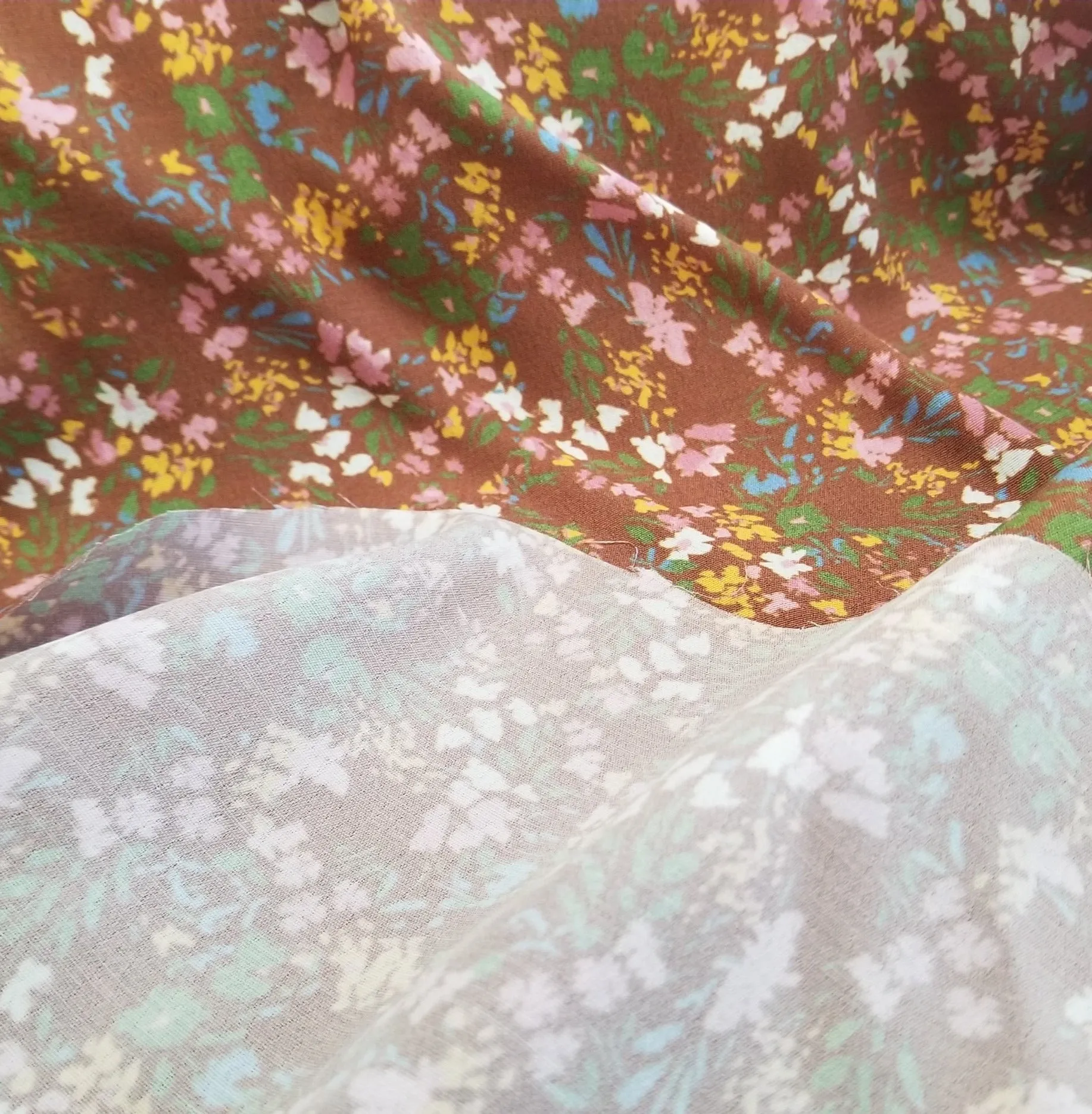 End of Bolt: 3 yards of Designer Deadstock Cottage Floral Rayon Crepe Woven- remnant