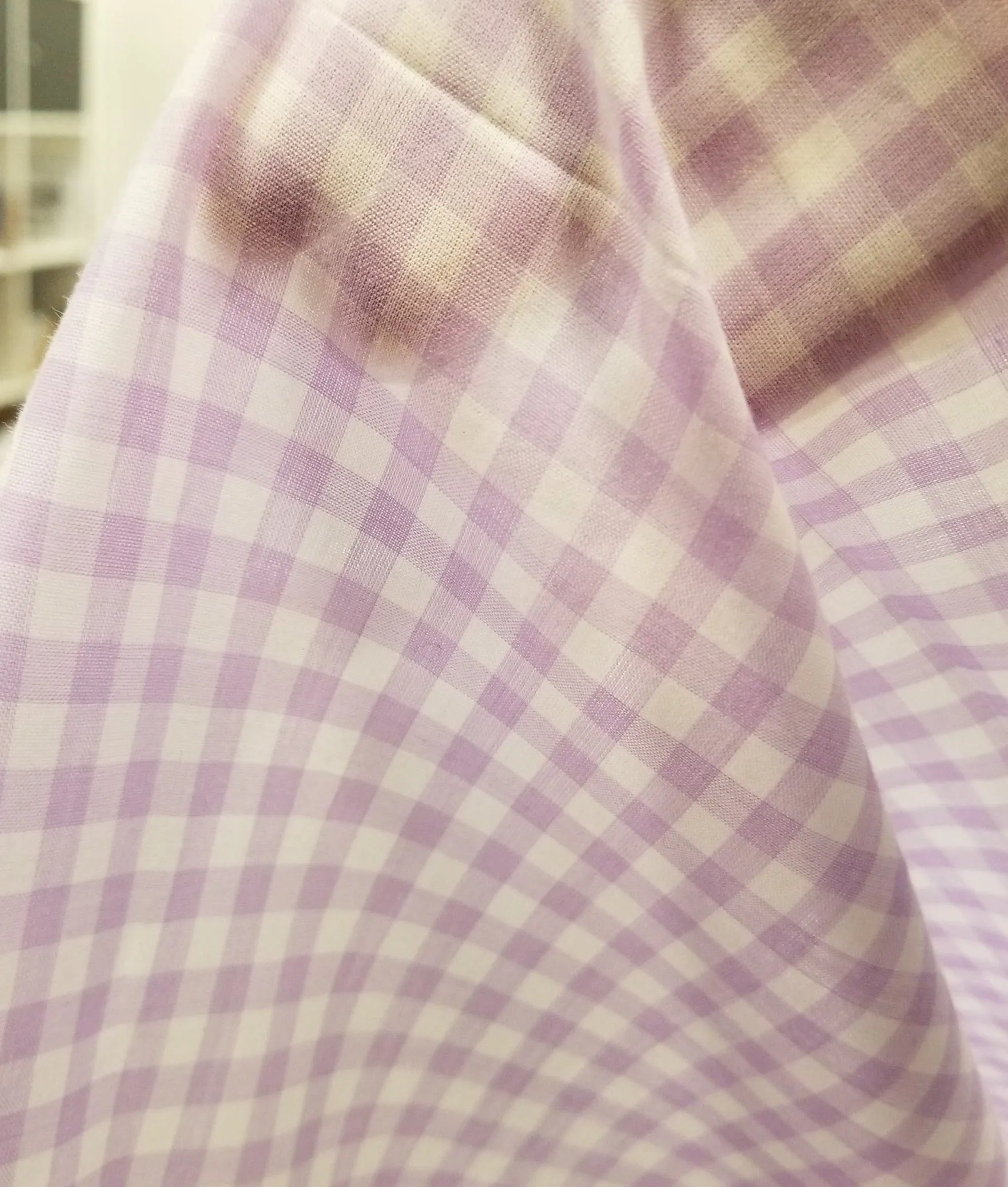 End of Bolt: 4 yards of Designer Deadstock Gingham Cottage Lavender Lilac Picnic Cotton Shirting Poplin Woven-remnant