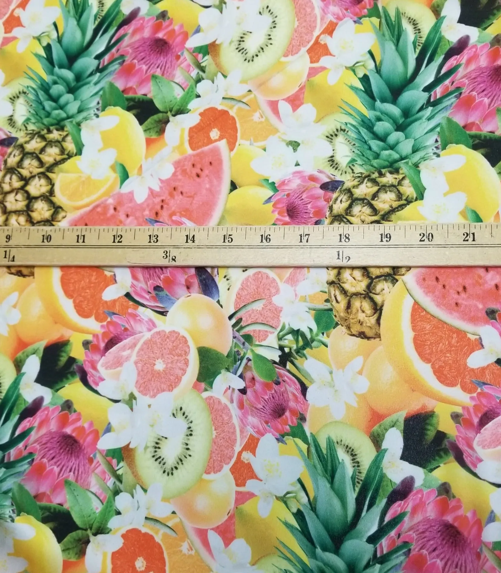 End of Bolt: 5/8th yards of Designer Deadstock Tutti Frutti Resortwear Crepe De Chine Blousewear Woven- remnant