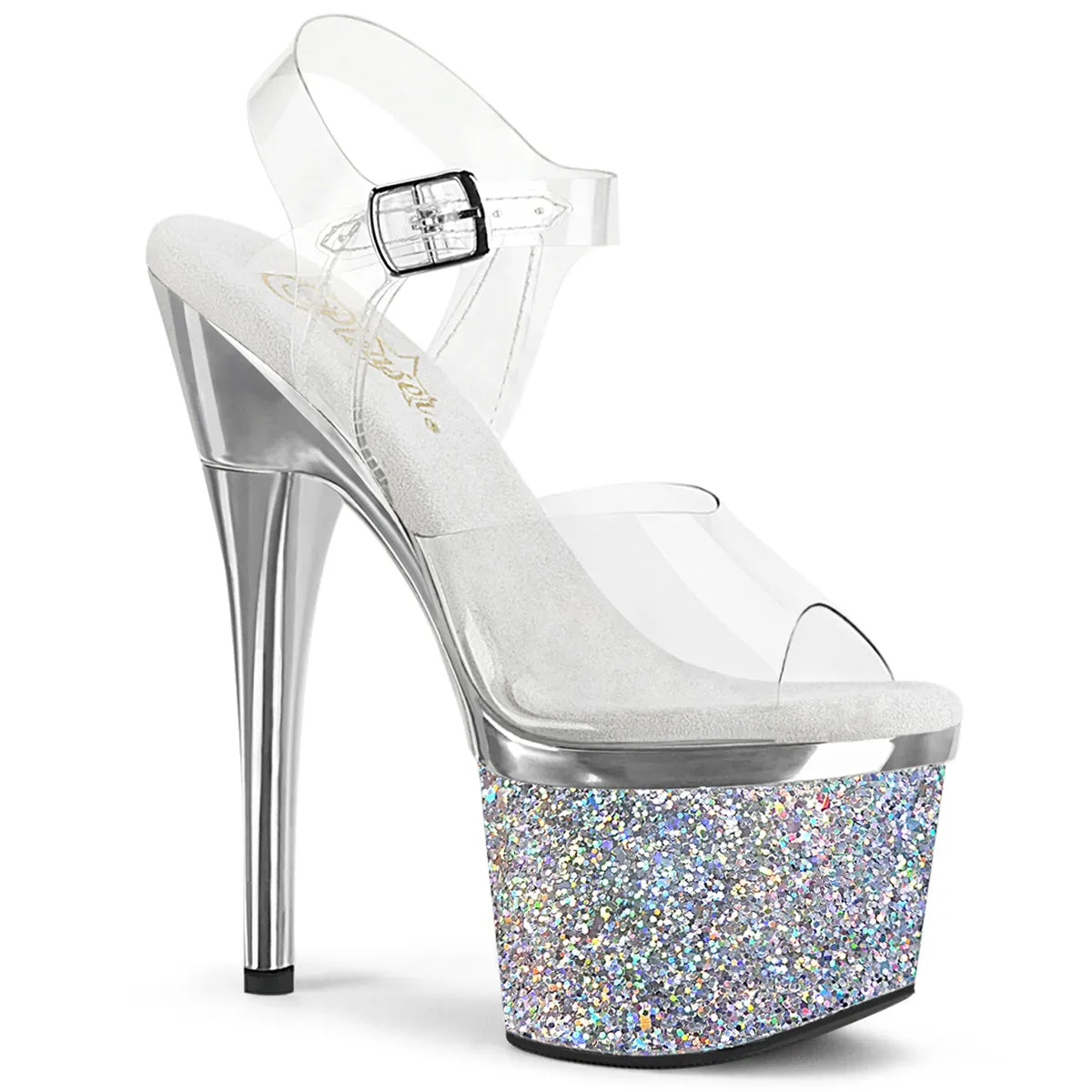 ESTEEM-708CHLG Silver Holographic Platform Exotic Dancer Shoes