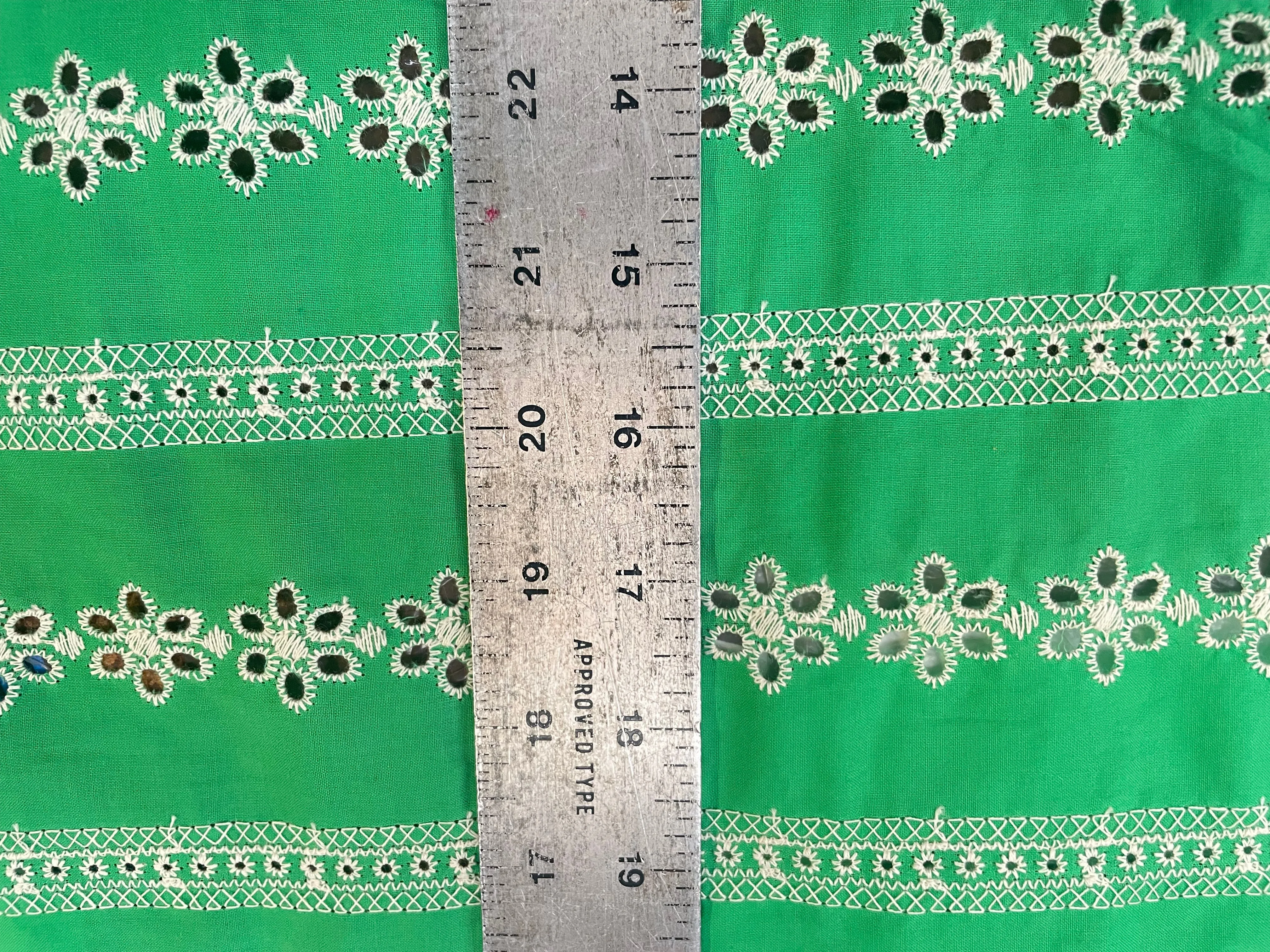 Eyelet Floral Stripe Embroidered Cotton - Green & White