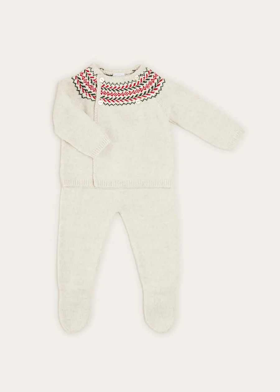 Fair Isle Knitted 2 Piece Set In Grey (3-9mths)