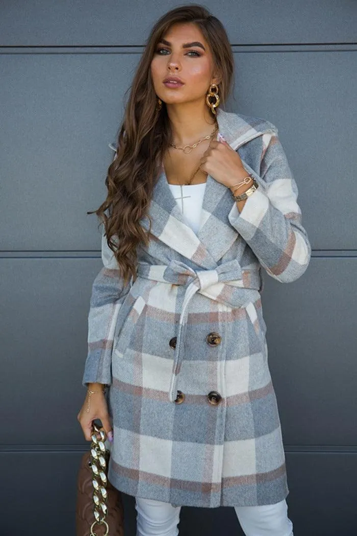 Fashion Plaid Print Woolen Coat