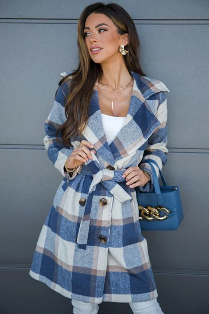 Fashion Plaid Print Woolen Coat