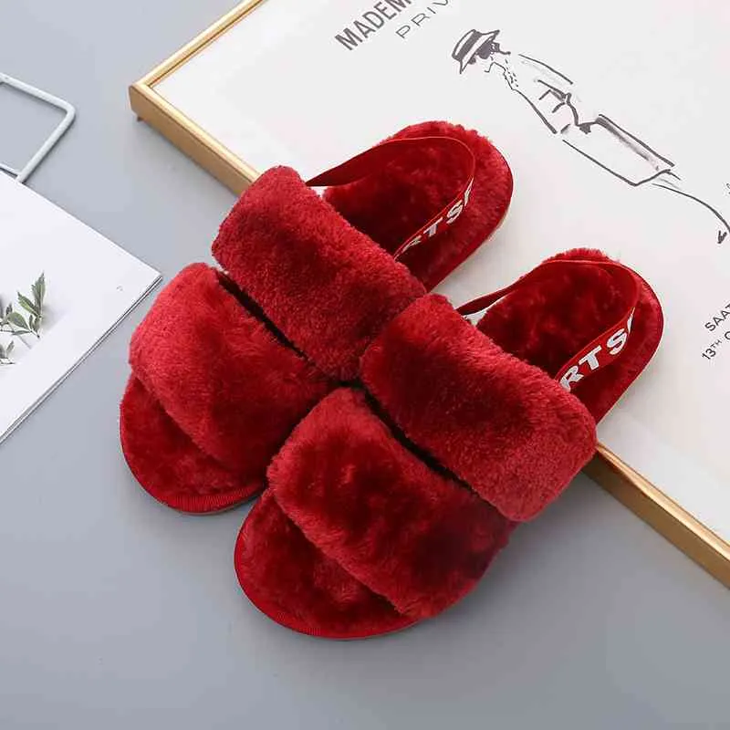 Faux Fur Open Toe Slippers