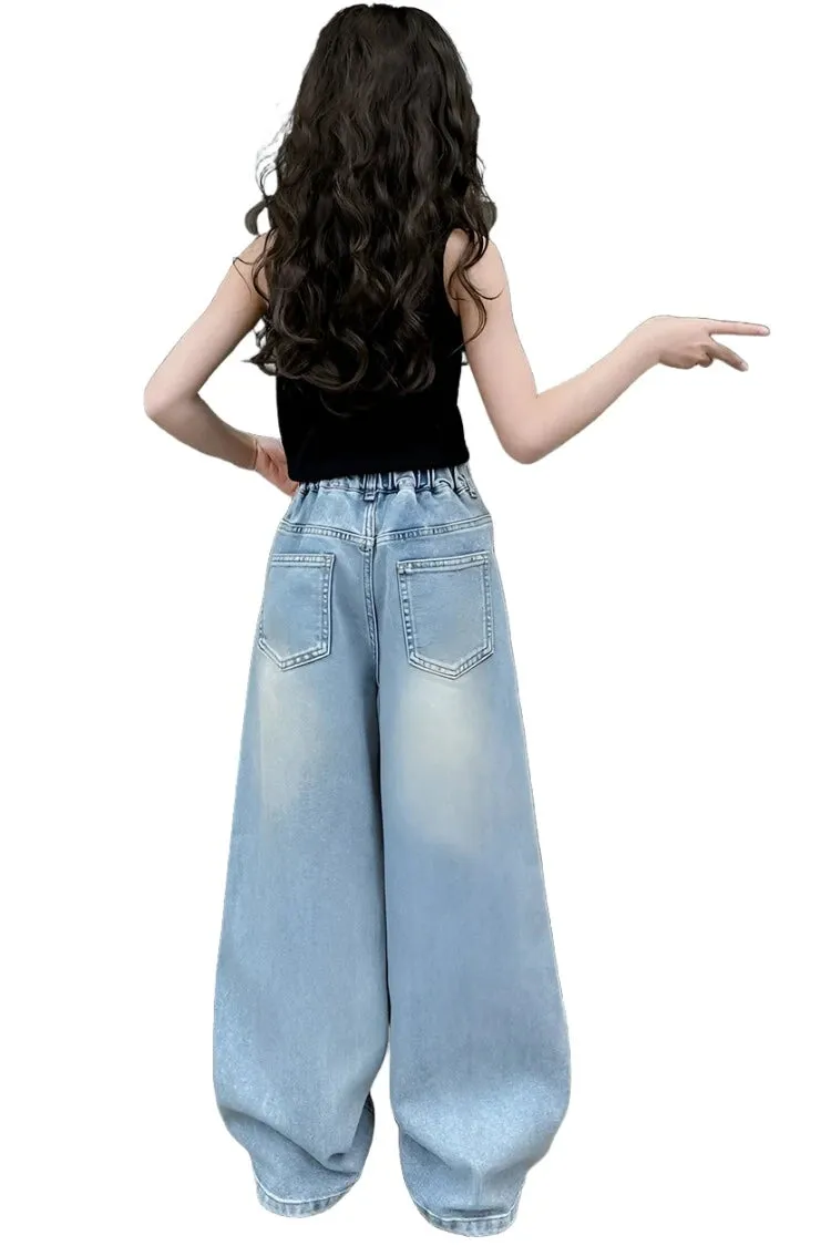 Flap Denim Wide Leg Denim Jeans