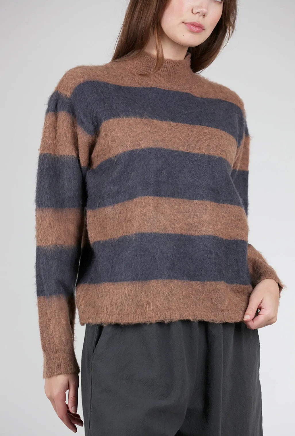 Fluffy Stripe Sweater, Chocolate