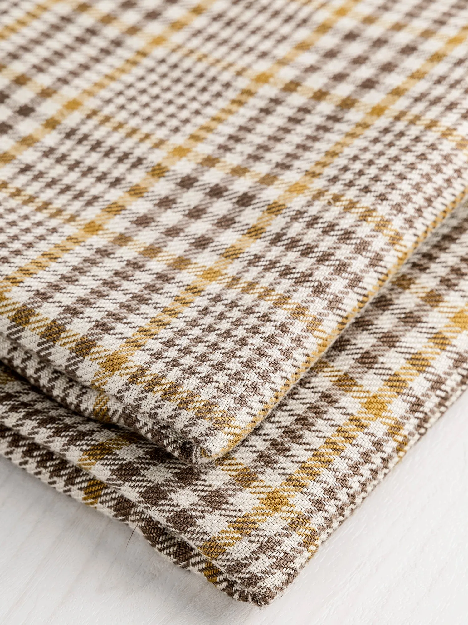 Glen Check Irish Linen Heavy Suiting Deadstock - Beige   Brown   Ochre - Swatch