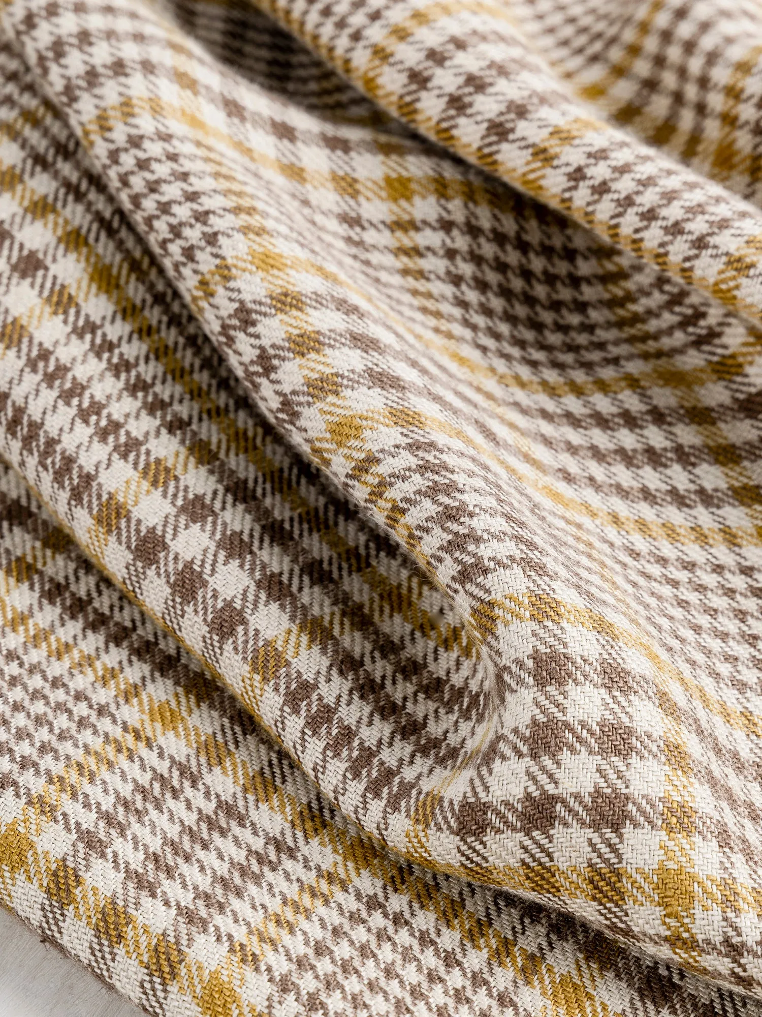 Glen Check Irish Linen Heavy Suiting Deadstock - Beige   Brown   Ochre - Swatch