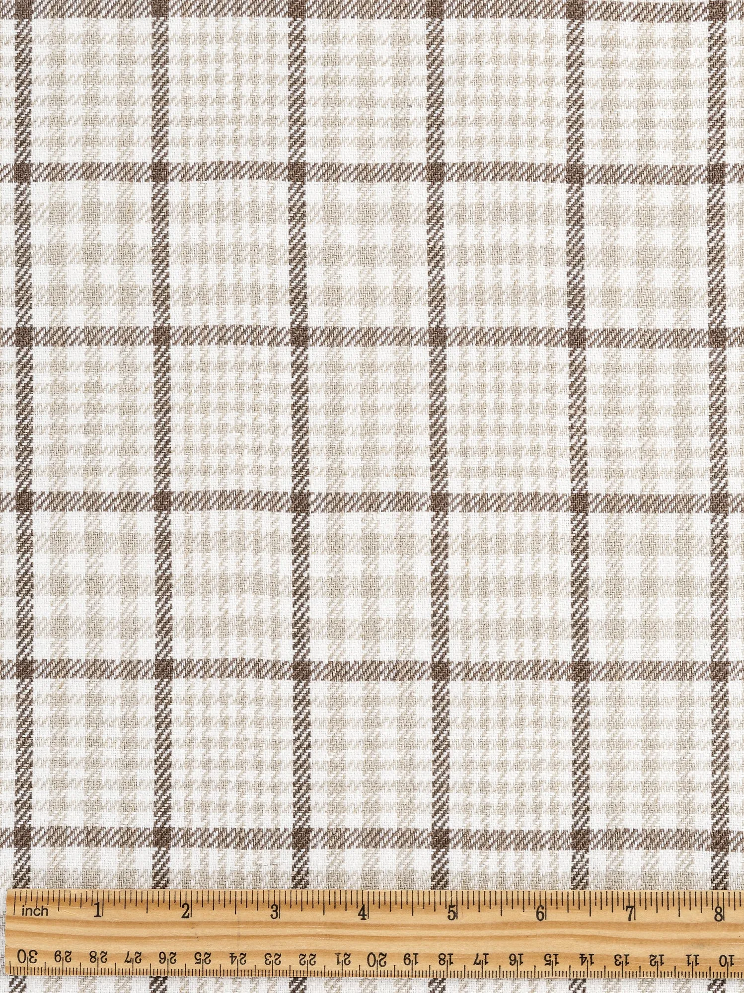 Glen Check Irish Linen Heavy Suiting Deadstock - Beige   Brown   White - Swatch