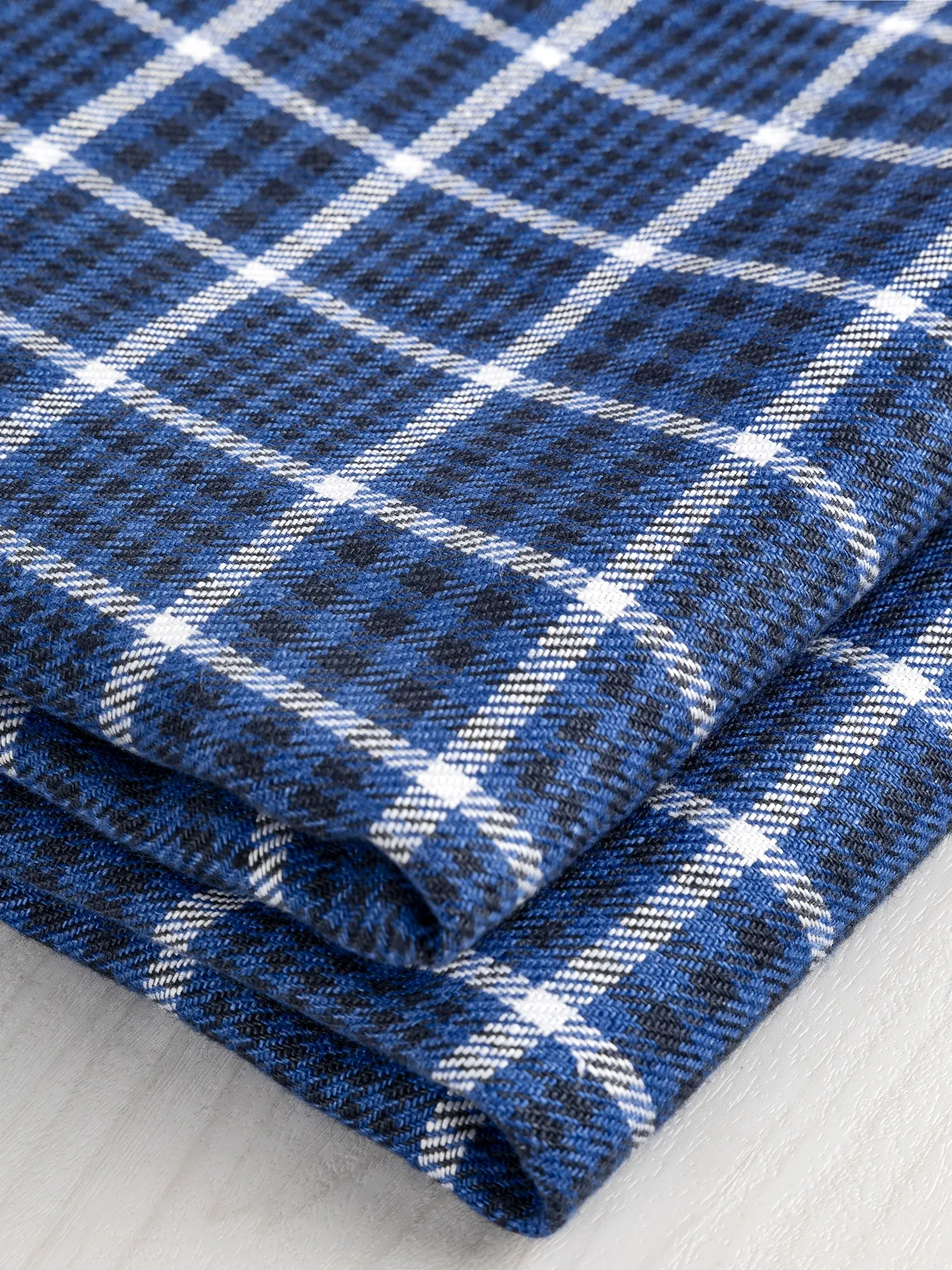 Glen Check Irish Linen Heavy Suiting Deadstock - Blue   Black   White - Swatch