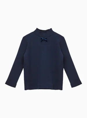 Grace Bow Jersey Top in Navy