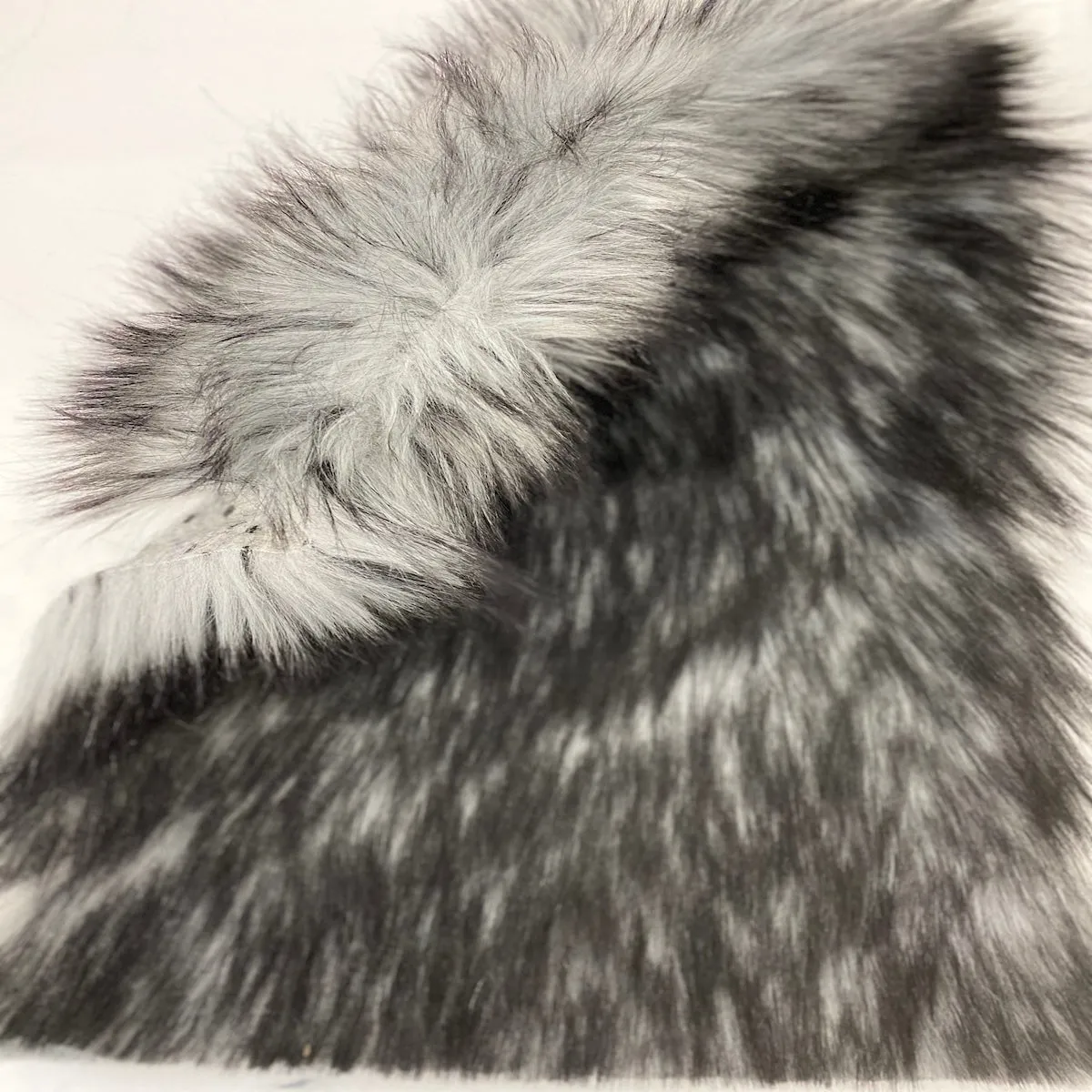 Gray Black Husky Print Long Pile Shaggy Faux Fur Fabric