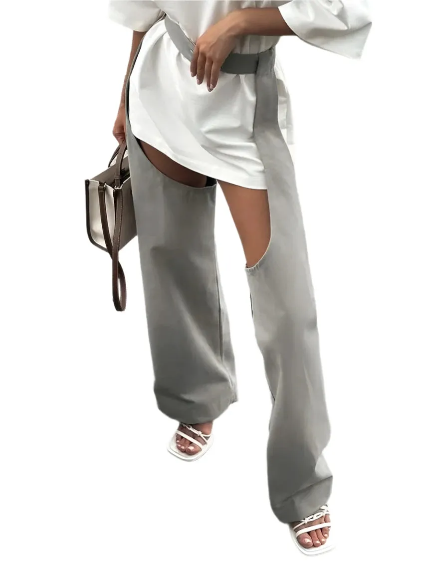 Grey Hollow Out  Trousers