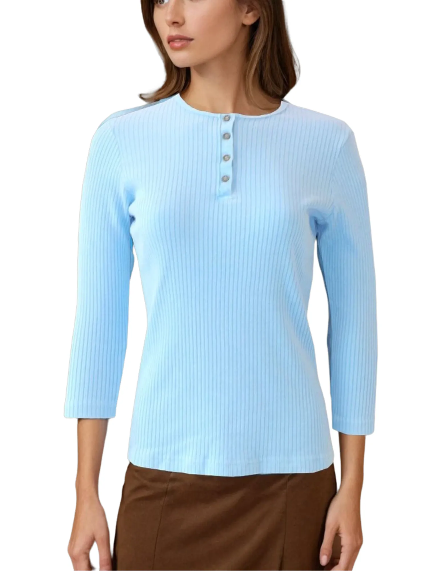 Hard Tail Wide Ribbed 3/4 Sleeve Henley Shirt (CMR-01)