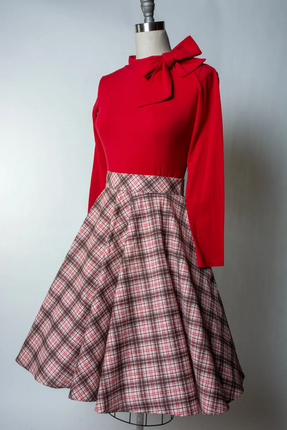 Haute Circle Skirt - Bias Plaid,  Beige