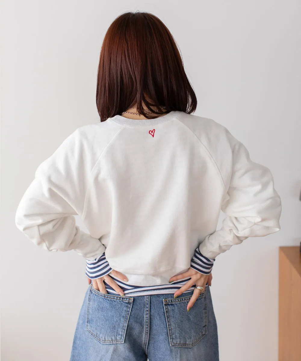 heart embroidery sweat tops