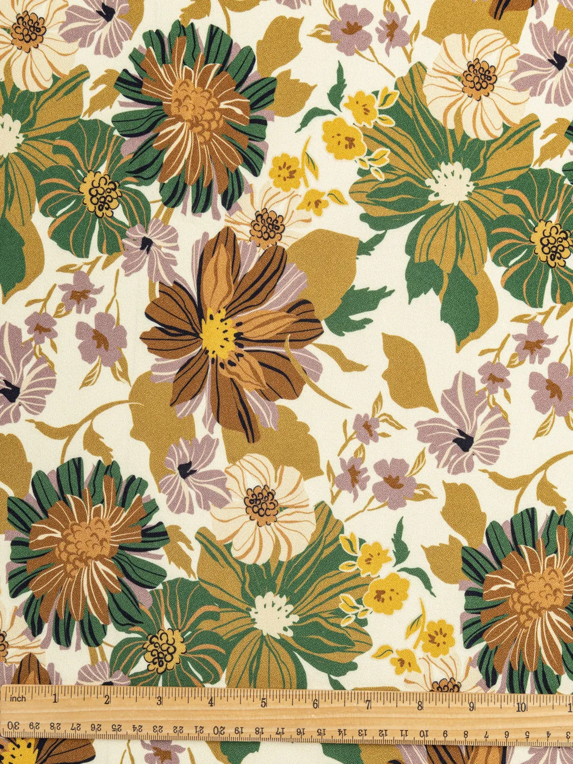 Heirloom Floral Print EcoVero Viscose Crepe - Cream   Ochre   Green   Rose - Swatch