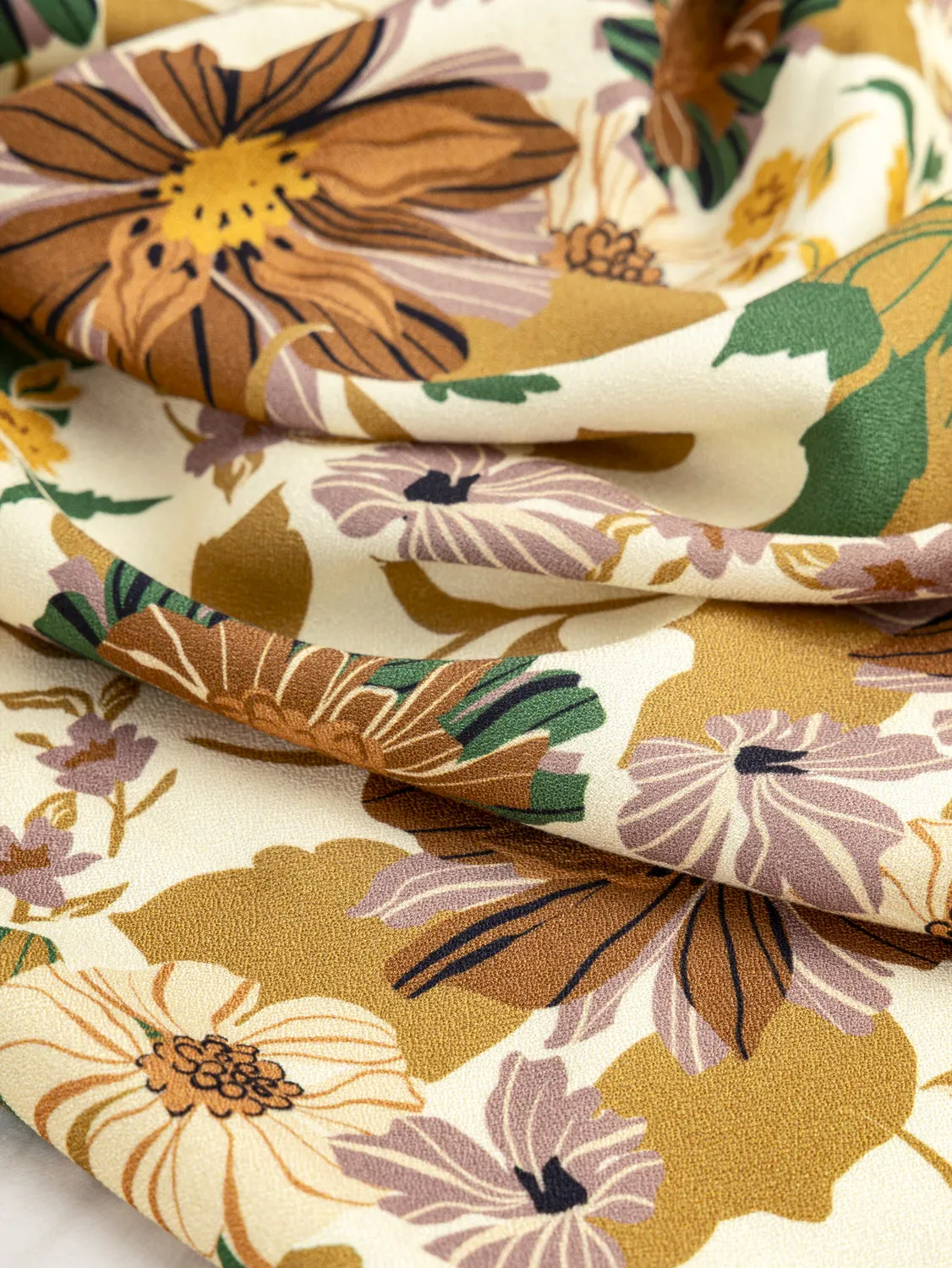 Heirloom Floral Print EcoVero Viscose Crepe - Cream   Ochre   Green   Rose - Swatch