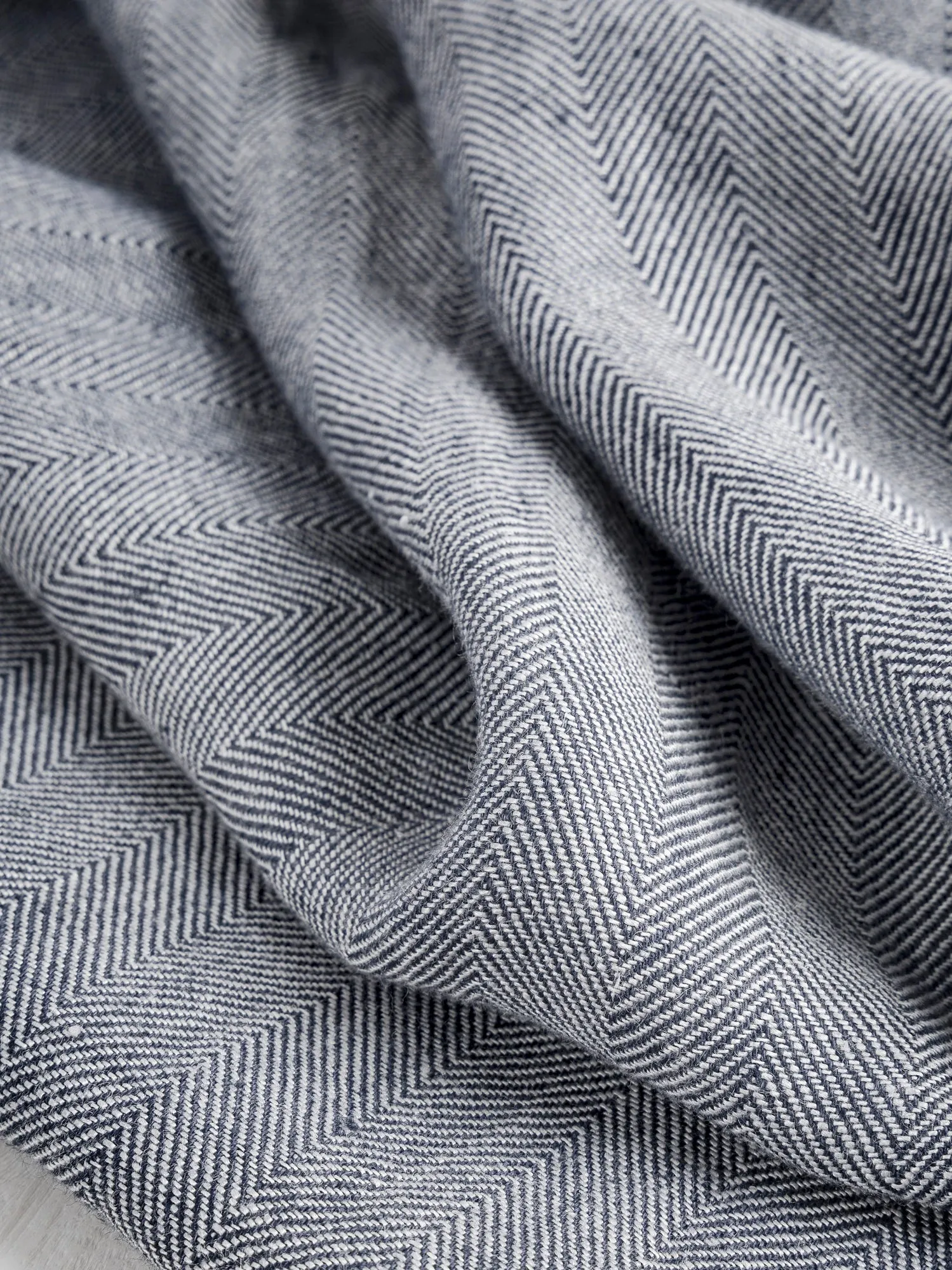 Herringbone Irish Linen Heavy Suiting Deadstock - Navy   Grey - Swatch