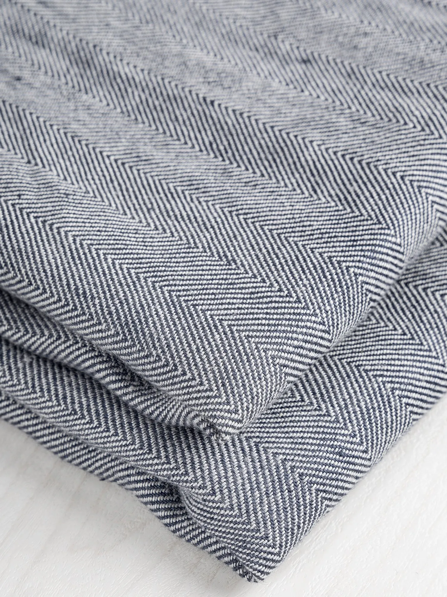 Herringbone Irish Linen Heavy Suiting Deadstock - Navy   Grey - Swatch