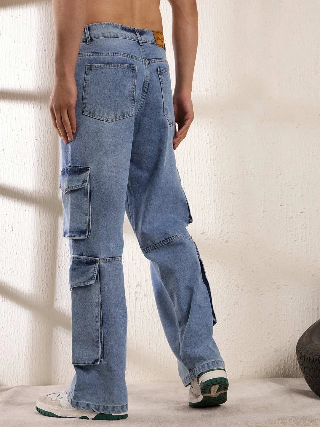 Ice Washed Baggy Cargo Denim