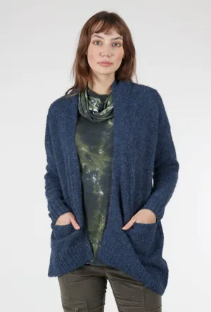 Inset Pockets Ribbed Cardigan, Navy