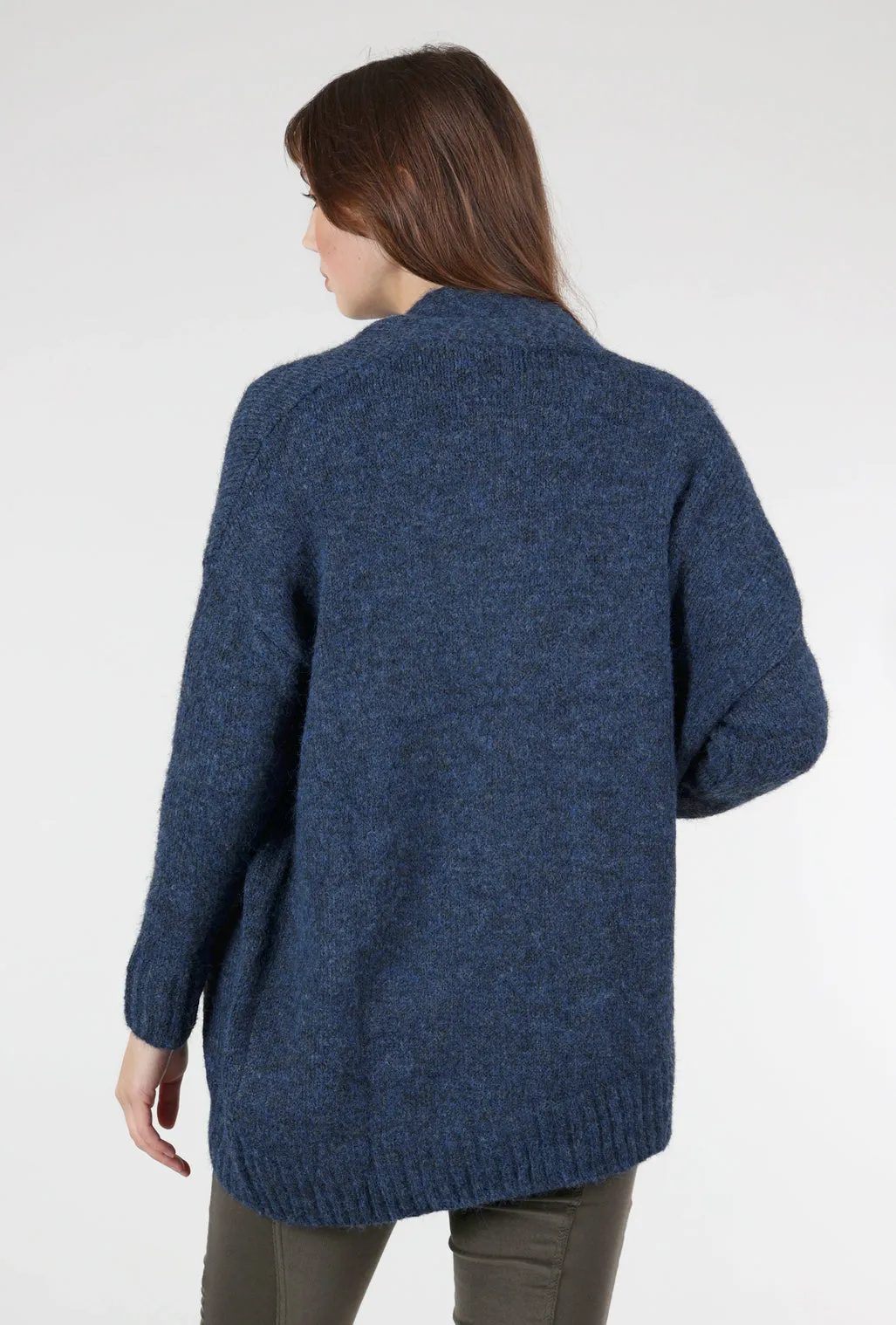 Inset Pockets Ribbed Cardigan, Navy