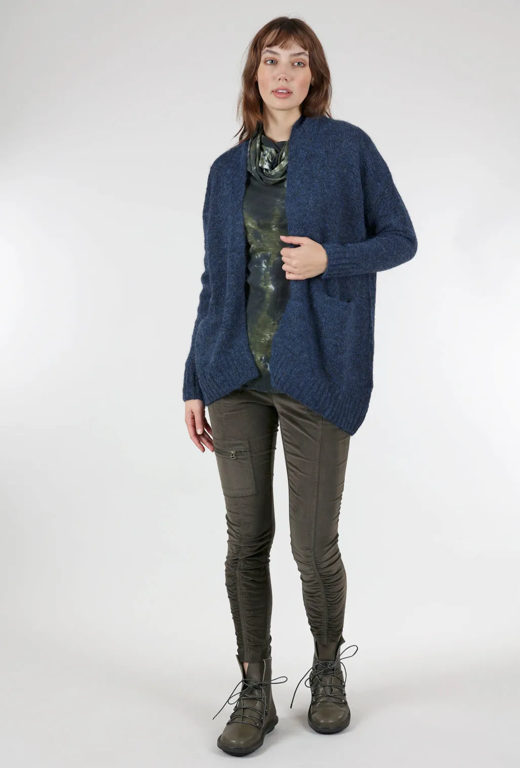 Inset Pockets Ribbed Cardigan, Navy