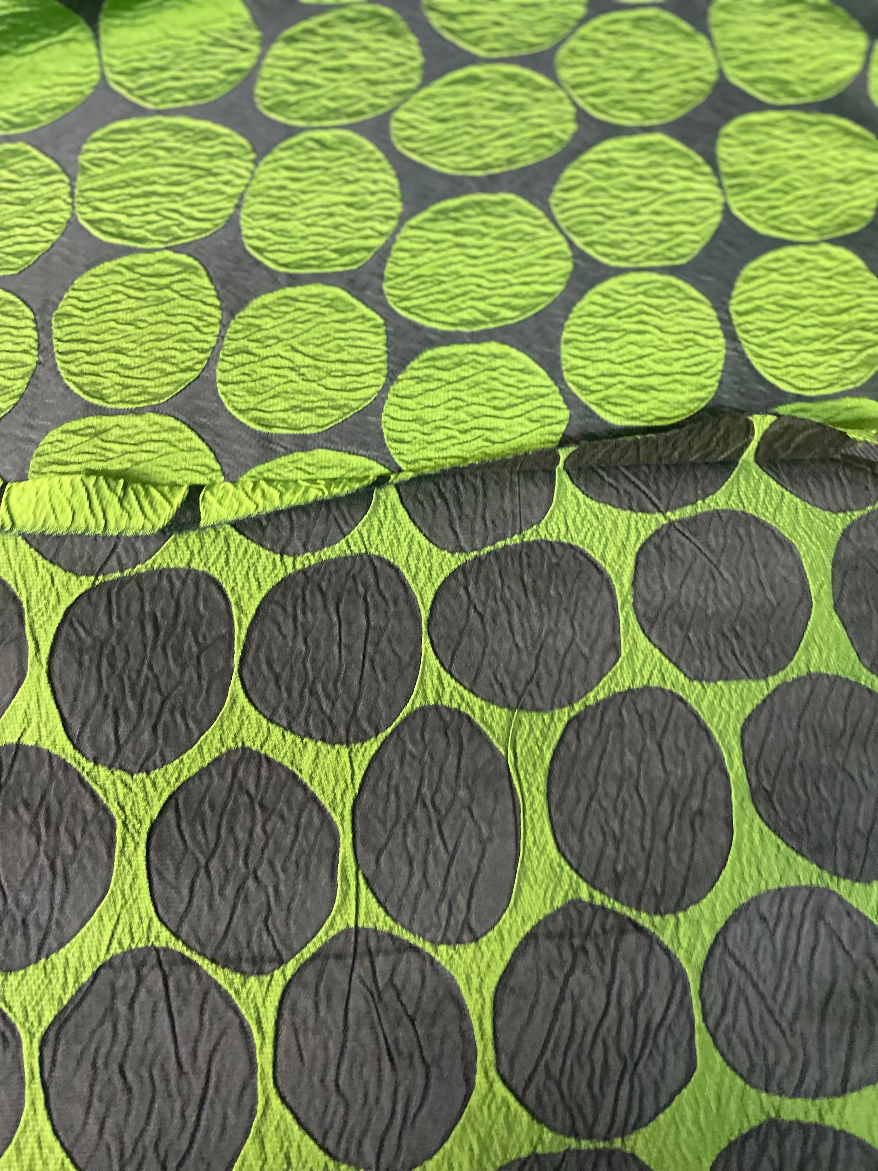 Italian Circles Textured Patterned Rayon Crepe - Green & Navy