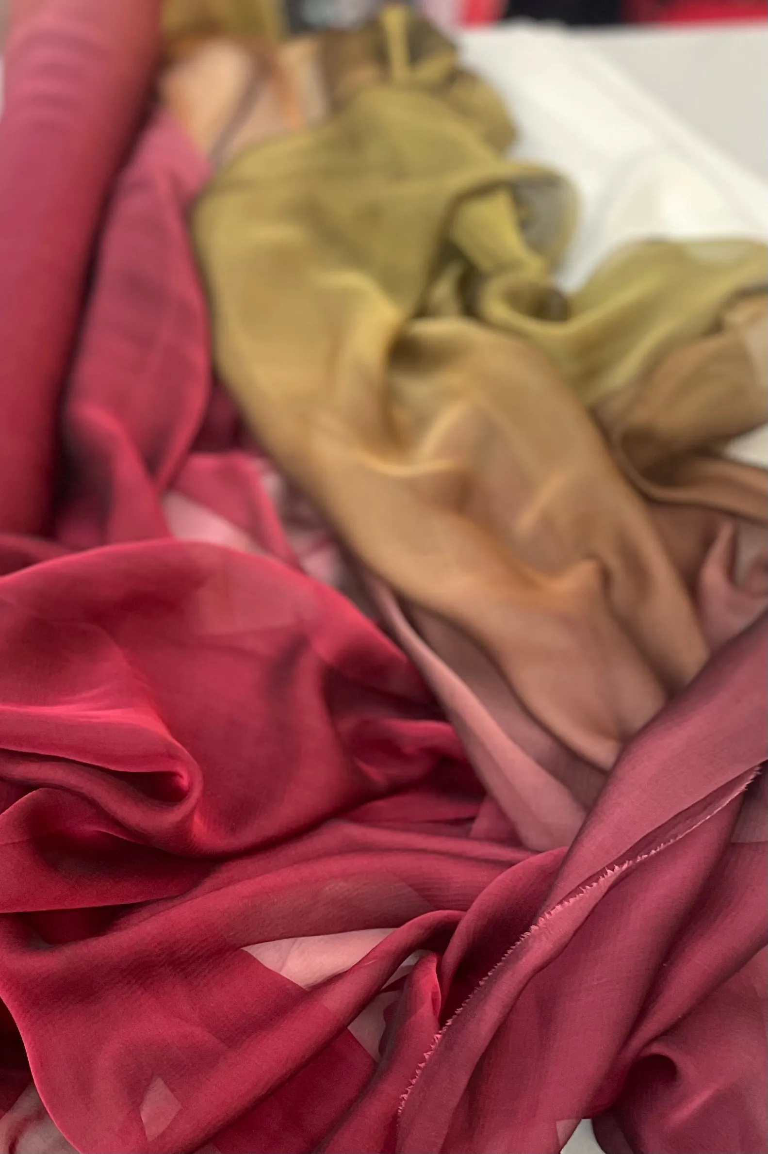 Italian Ombre Silk Chiffon - Bronze, Red & Wine