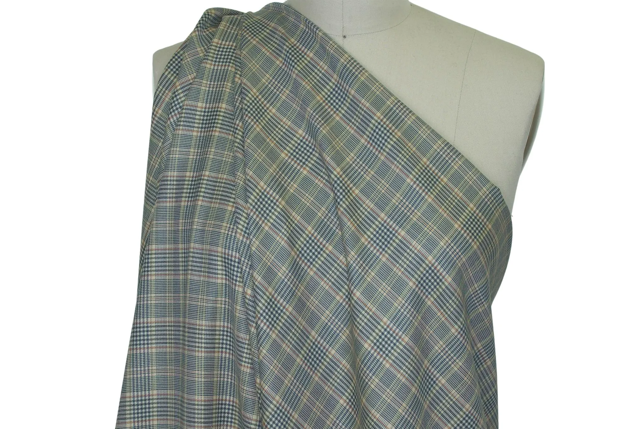 Italian Plaid Wool Shirting - Greens/Gold/Blue