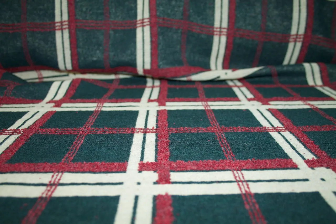 Italian Reversible Plaid Wool Blend Coating - Red/Green/Ivory