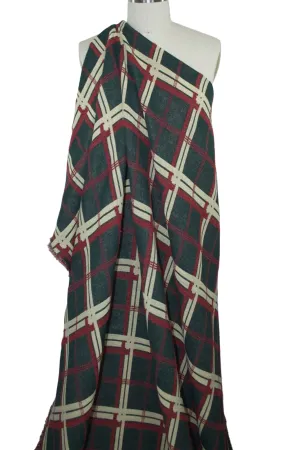 Italian Reversible Plaid Wool Blend Coating - Red/Green/Ivory