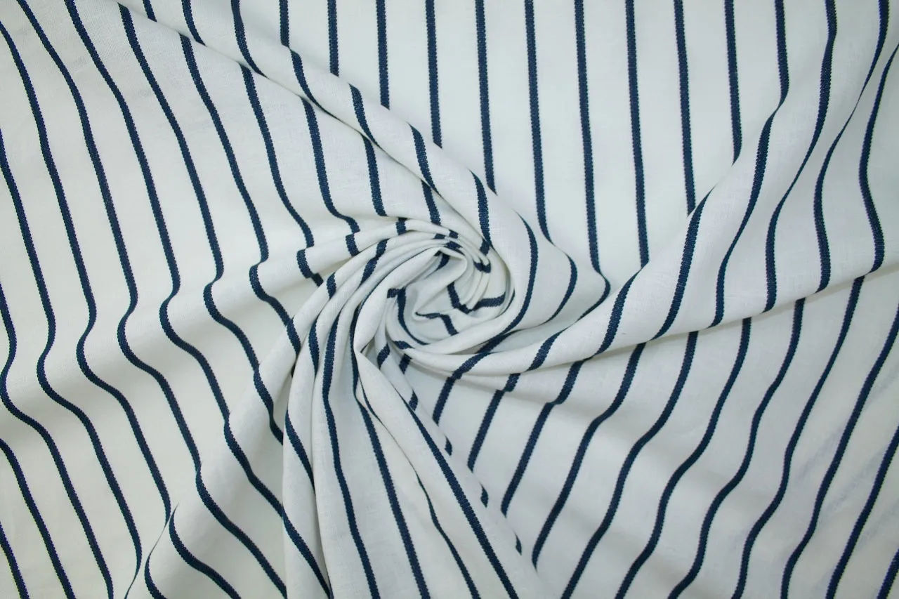 Italian Striped Linen - Navy on Natural White