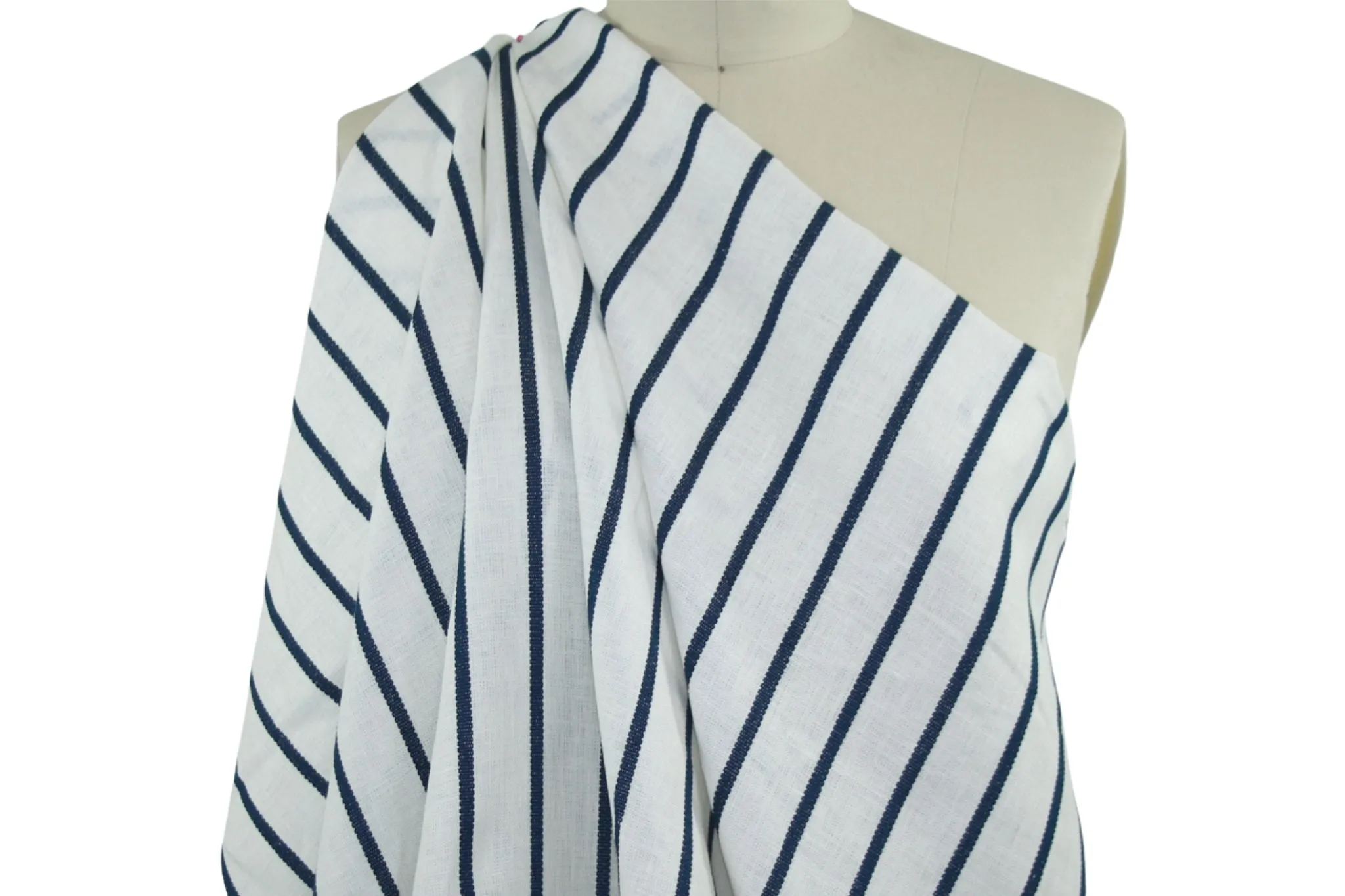 Italian Striped Linen - Navy on Natural White