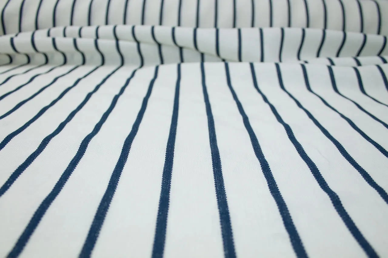 Italian Striped Linen - Navy on Natural White